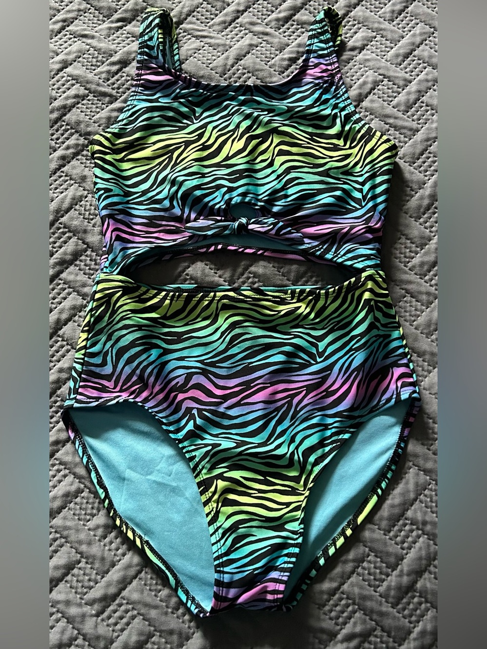 Girls art class Neon Zebra Print Two-Piece Swimsuit Size XL (14-16)